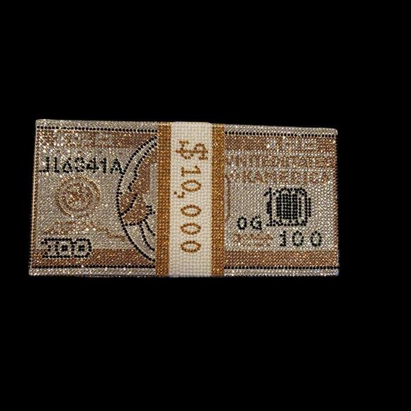 Fashionable Gold and Clear Rhinestones 10K US Dollar Money Purse - Picture 6 of 9